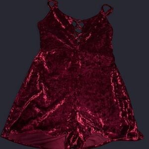 Burgundy velvet romper women size: XS